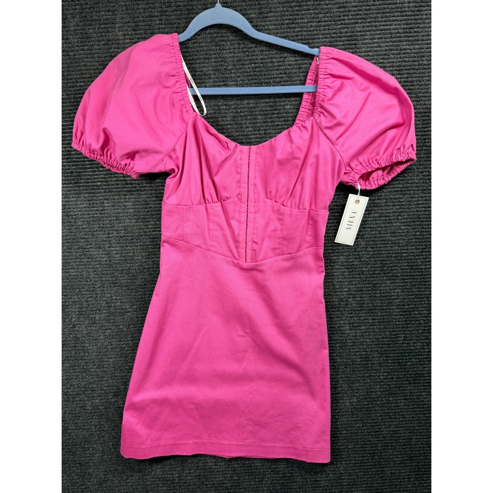 Siena Pink Puff Sleeve Corset Mini Dress Size 4 NWT Sweetheart Hook & Eye Front